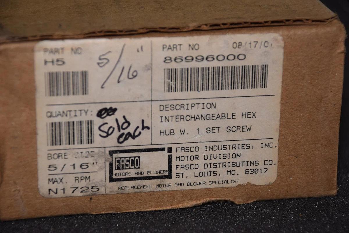 FASCO H5 Hex Hub 86996000 FAN INTERCHANGEABLE HEX HUB W/SET SCREW 5/16" NEW