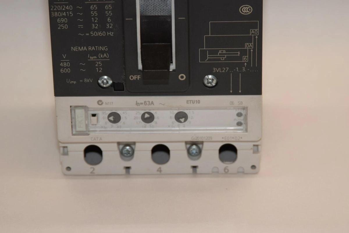 Used Siemens Vl160 Circuit Breaker 63amp 3VL2716-1AA36-0AA0  3VL9206-6SB30 63 A amp