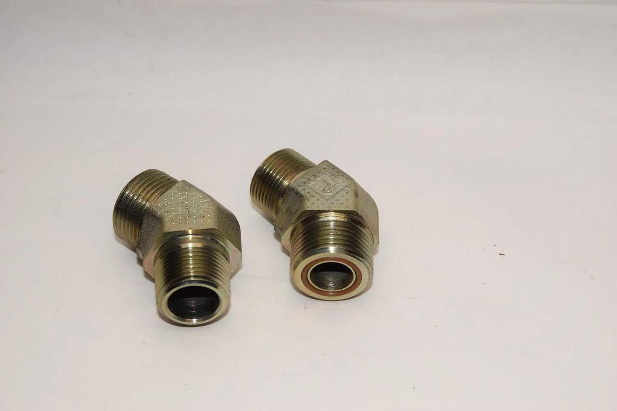 Used (2) NEW PARKER HYD FITTING ADAPTER 45 Deg O-ring face Seal Lok 3/4" npt - o ring