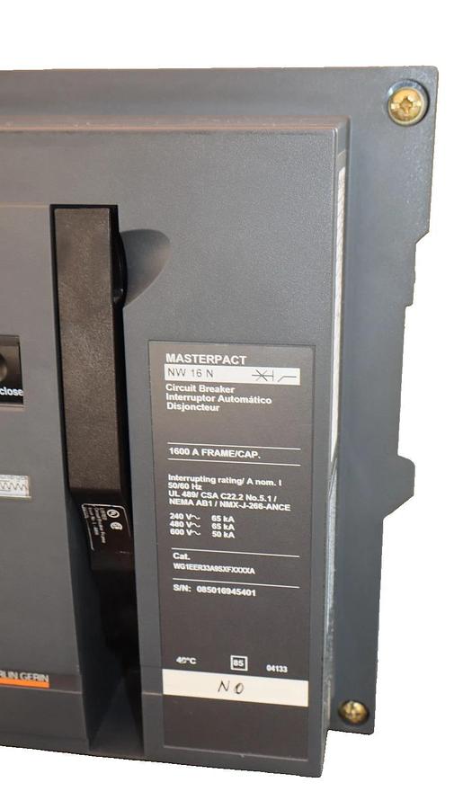 Refurbished Square D Breaker Masterpact NW16N 1600A Micrologic 5.0 WG1EER33A9SXFXXXXA 1600 A