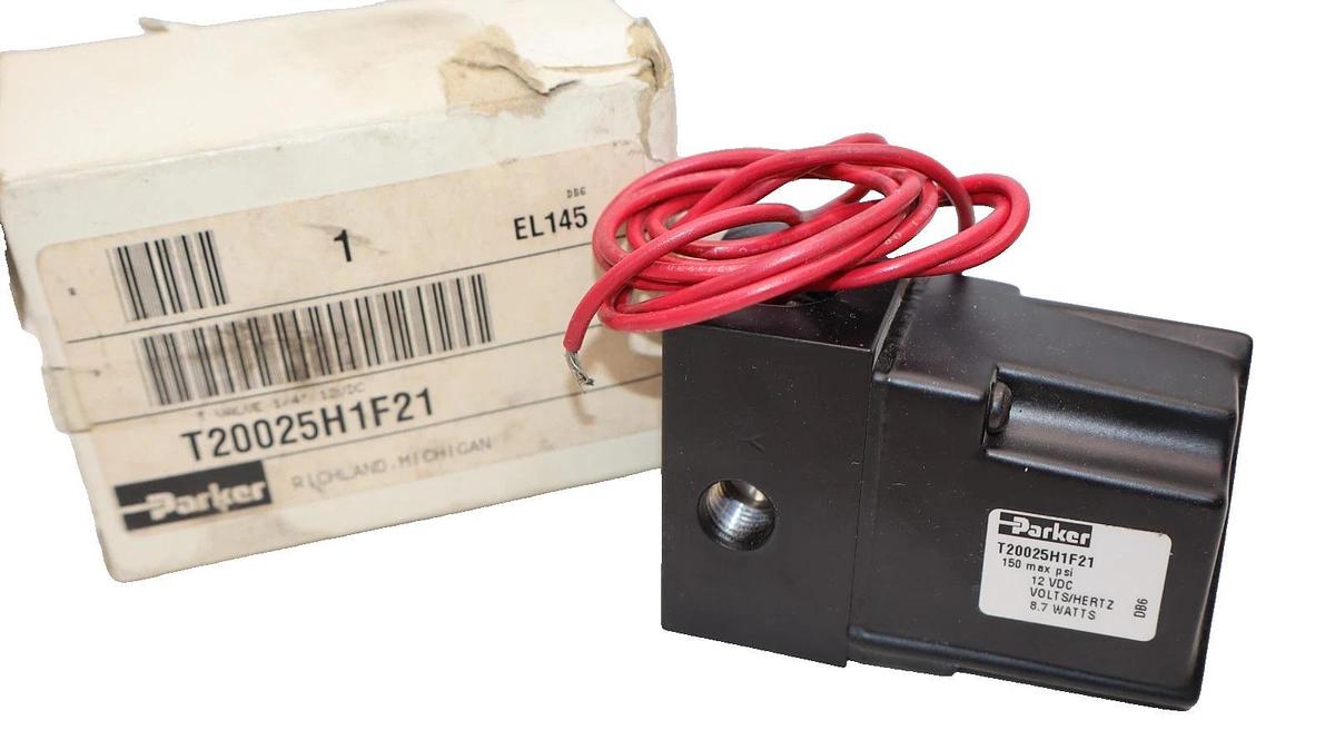 PARKER  Solenoid Valve T20025H1F21 1/4" 12Vdc T-Valve (NEW)