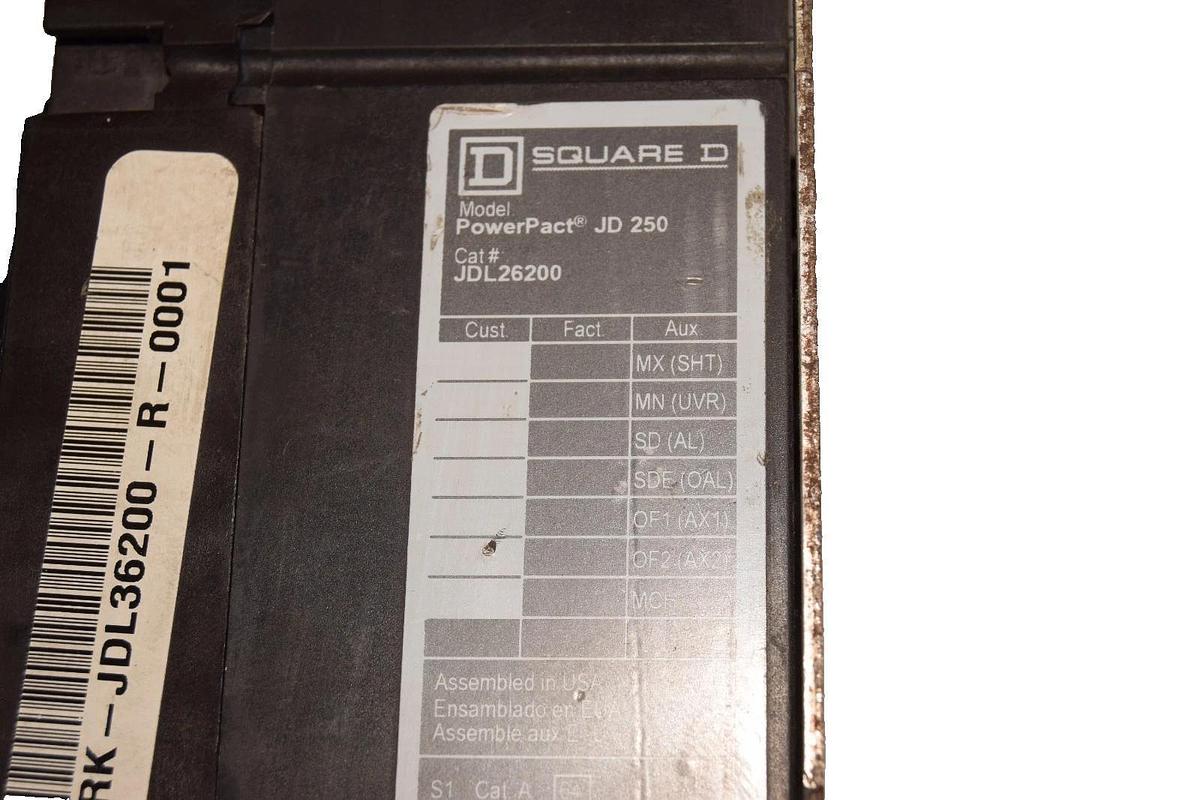 Used Square D Circuit Breaker 200A JDL26200 200 Amp JD 250 3P