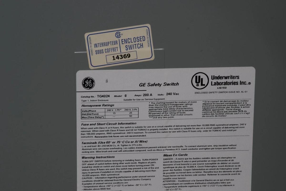 (NEW) GE GENERAL ELECTRIC TG4324 200A 200 Amp 3P 4W Spec-Setter Safety Switch 783164008708