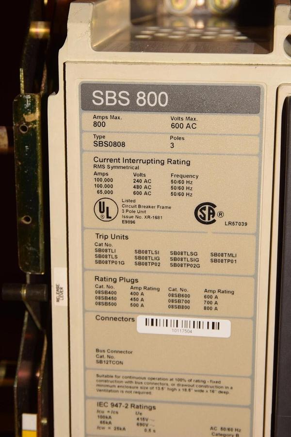 Used SIEMENS SBS0808 SBS 800 CIRCUIT BREAKER 800A 3P 600V 800A  SBSB800 SBS0808DV