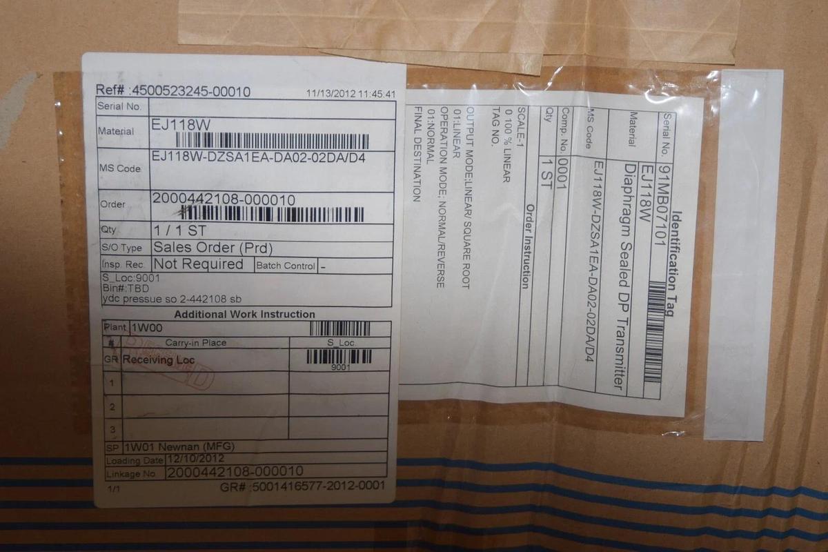 Yokogawa Diaphragm Sealed Diff Pressure Transmitter EJ118W-DZSA1EA-DA02-02DA/D4