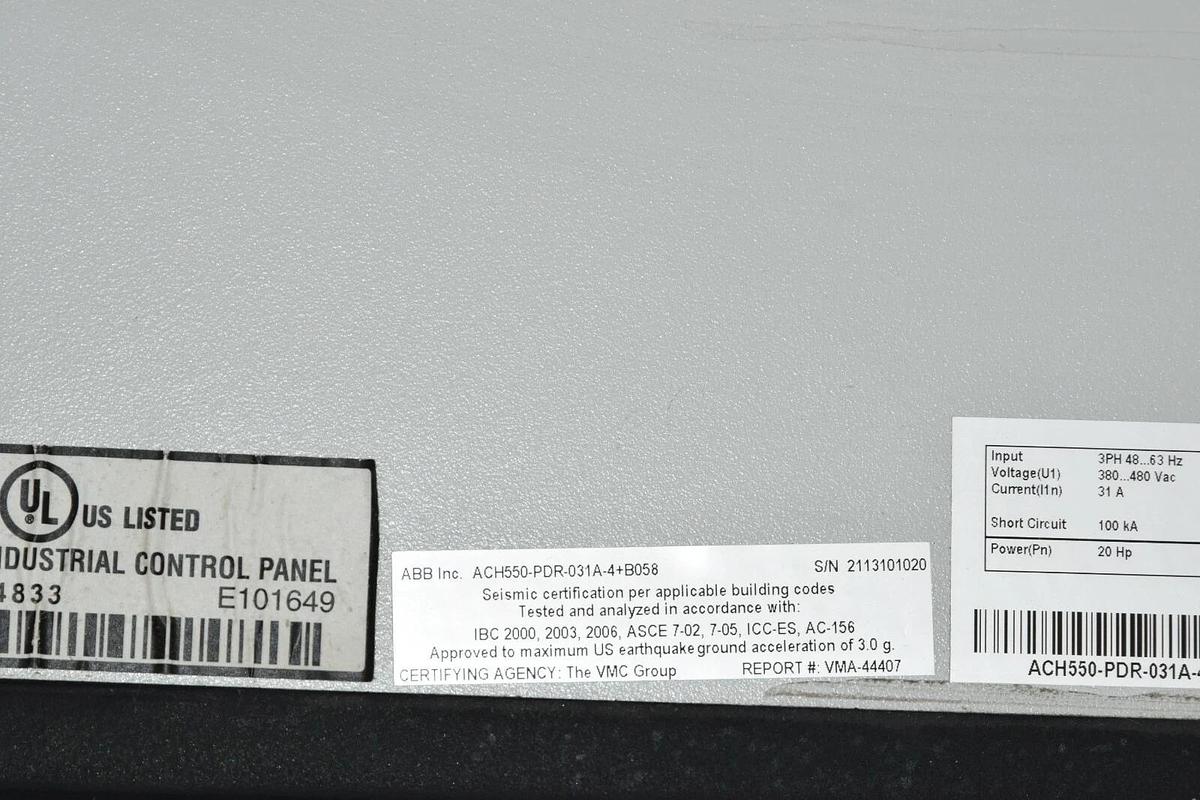 Used ABB ACH550-PDR-031A-4+B058 AC DRIVE  20HP  3ph 380-480 31A