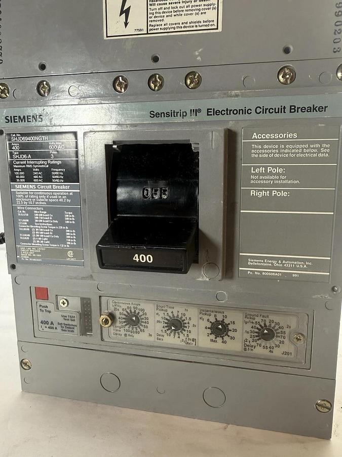 Refurbished Siemens SHJD69400NGTH-U 400A, Breaker SHJD6-A, 600V AC,  SHJD69400NGTH "Refurb"