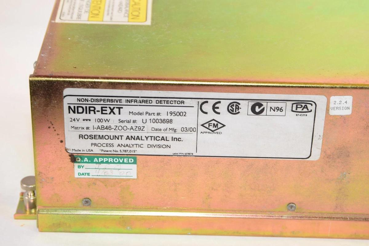 Used Rosemount Non Dispersive Infrared Detector NDIR-EXT 195002 I-AB46-ZOO-AZ9Z