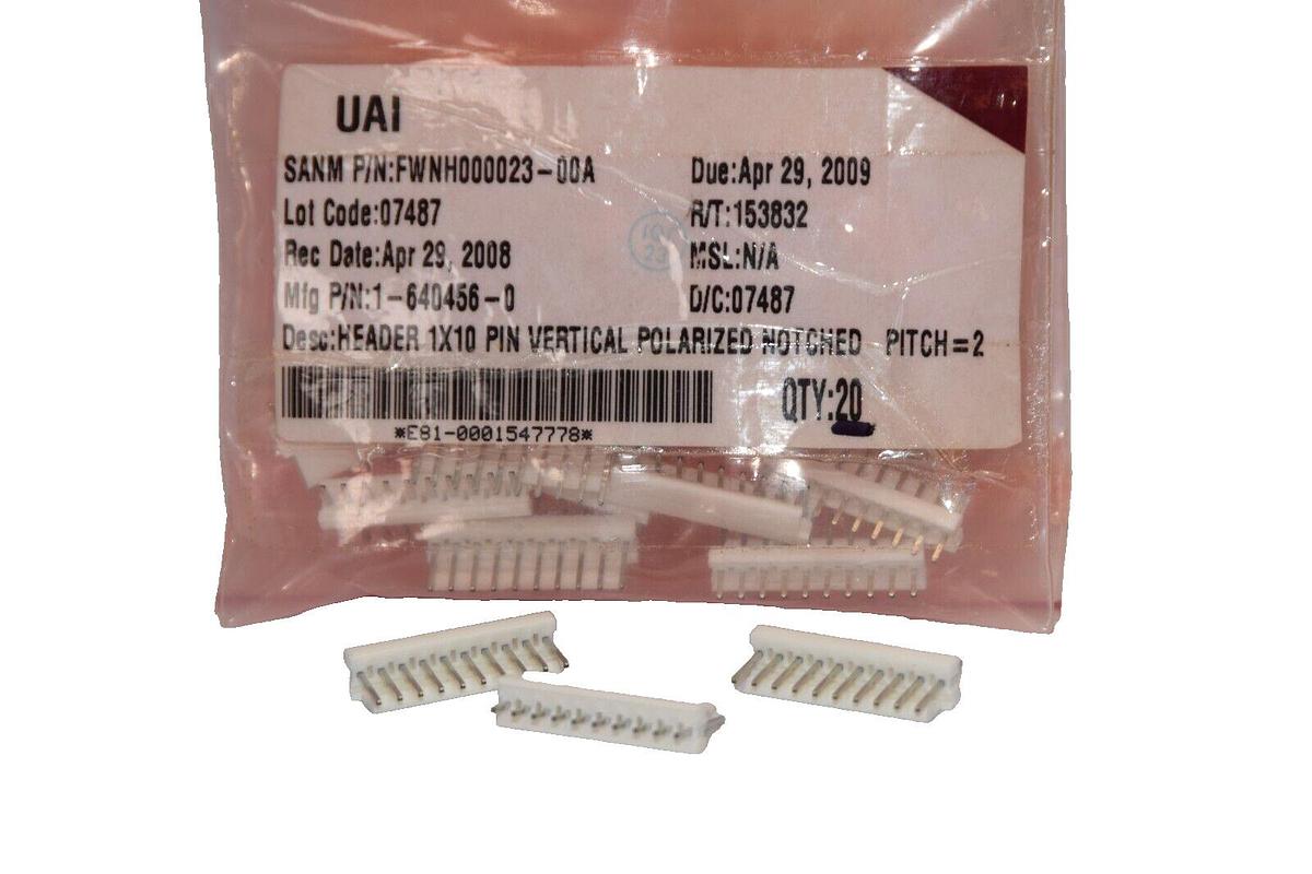 (NEW - Lot of 20) 1-640456-0 Header 1x10 Pin Vertical Straight Connector Pitch 2