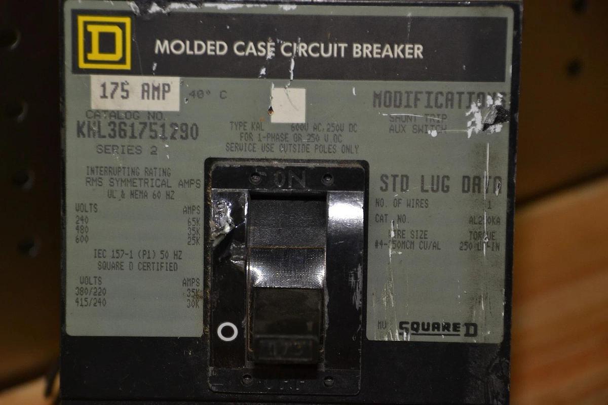 Used SQUARE D KHL361751290 CIRCUIT BREAKER 175AMP 3POLE 600V W/SHUNT 48Vdc