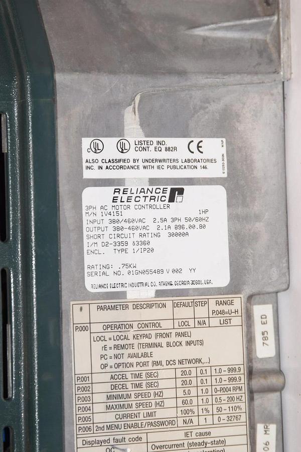 Used RELIANCE ELECTRIC GV3000 SE AC Drive 1V4151 1hp 1 hp .75kw 380/406v 3ph