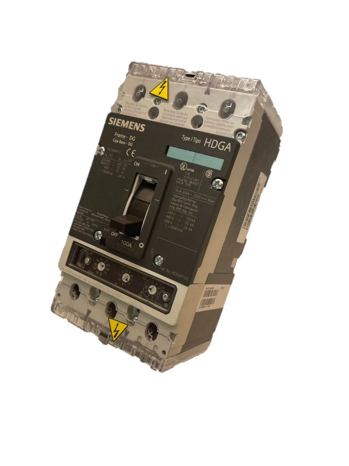 Used SIEMENS HDGA 3vl2110-2ge33-0aa0 CIRCUIT BREAKER 600V 100 Amp 100 A HDX3P100