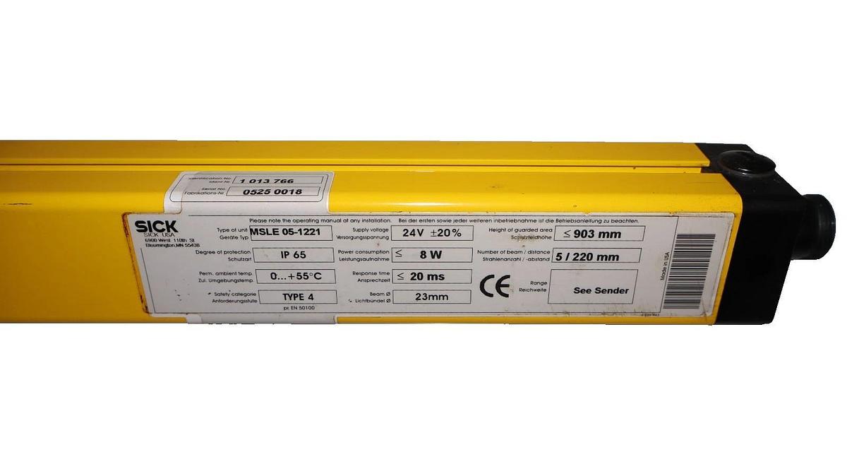 Used SICK Safety Light Curtain MSL EMITTER MSLE-05-1221 24V MSLE051221