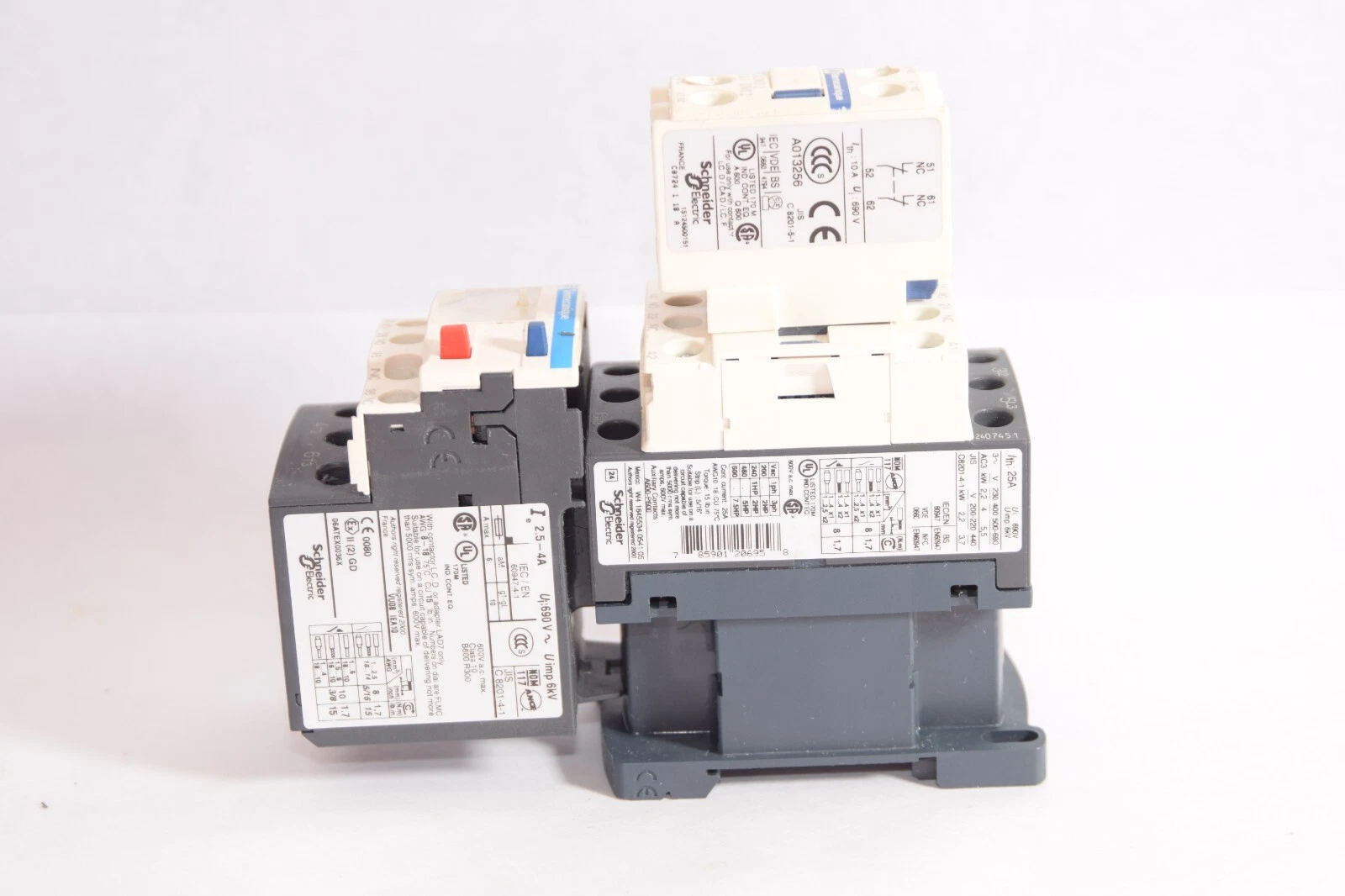 Used TELEMECANIQUE LRD 08 Relay With LC1 D09 Contactor & LADN02 Auxilary Contact