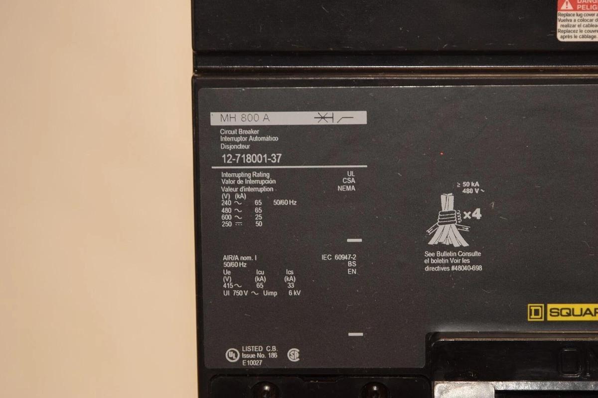 Used Square D MH 800A 800 Amp A Circuit Breaker 12-718001-37 1271800137 MH800A