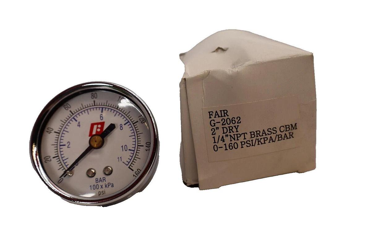 (NEW) FAIRCHILD G-2062 2" Dry 1/4" NPT Brass 0-160psi Pressure Gauge