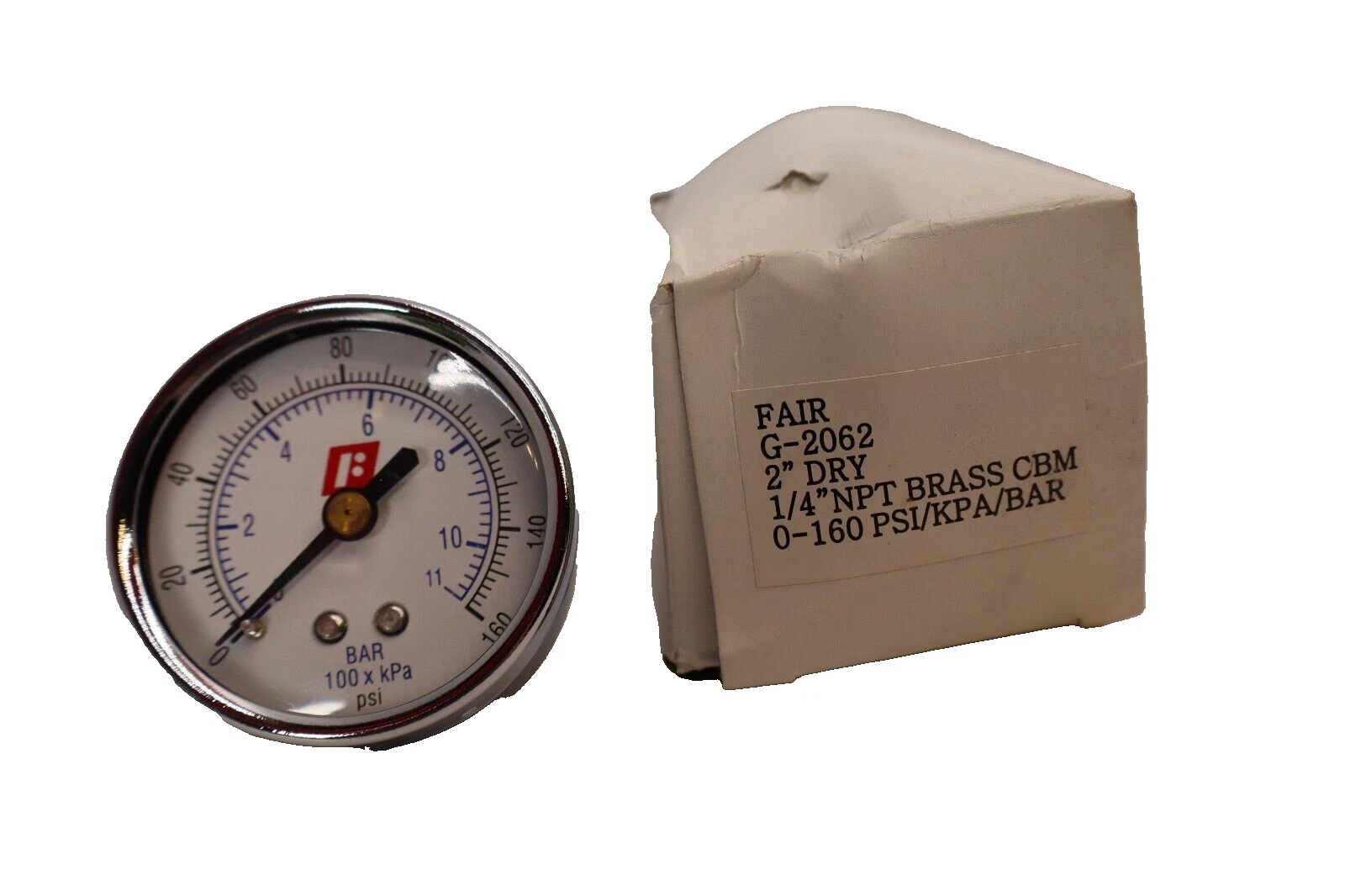 (NEW) FAIRCHILD G-2062 2" Dry 1/4" NPT Brass 0-160psi Pressure Gauge
