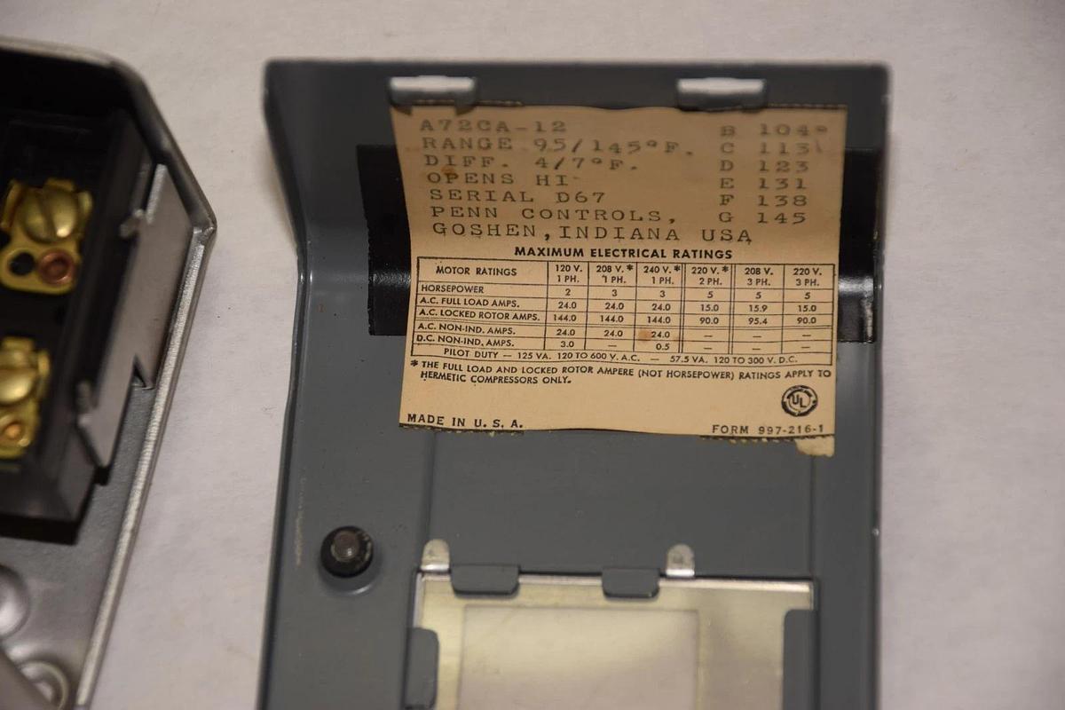 (New) Penn A72CA-12 Temperature Switch 95/145deg F 95- 145  A72CA