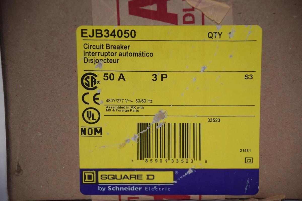SQUARE D Circuit Breaker EJB34050 50A 50 Amp 3P 3 Pole HACR 240v 480y/277v (NEW)