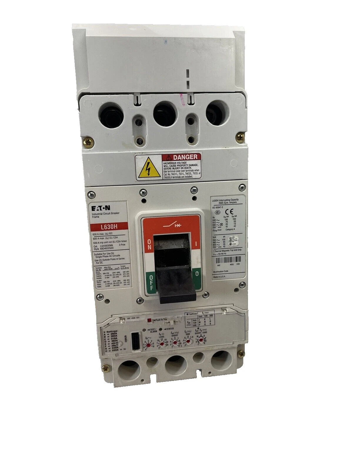 Used Eaton Cutler Hammer LGH3630NN L630H 600A 600amp Breaker 69D4632G03