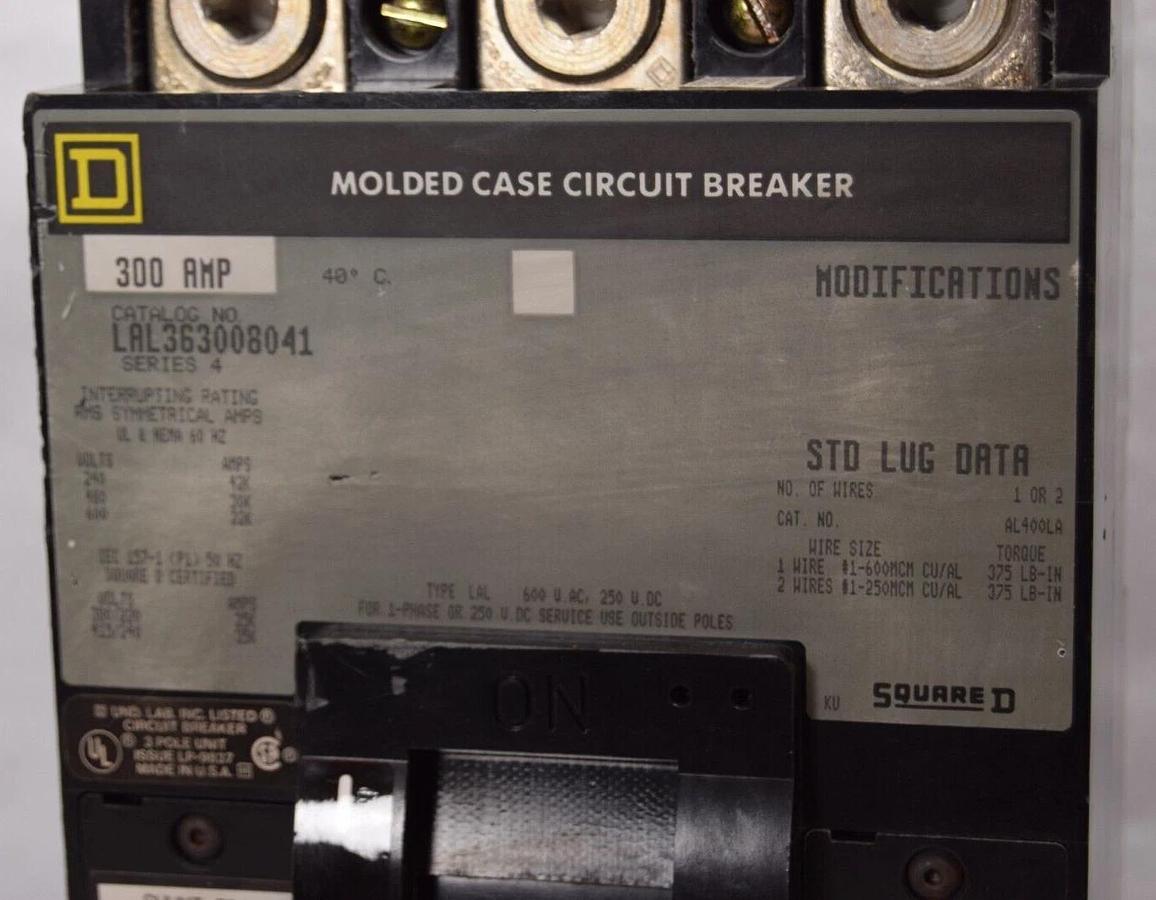 Used SQUARE D Circuit Breaker LAL363008041 300a 300 Amp 600v LA11021 1500a-3000a Trip