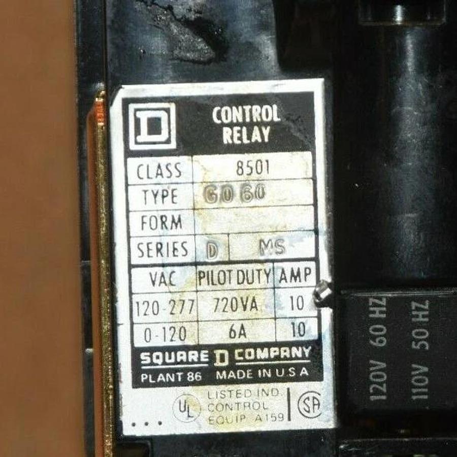 SQUARE D 8501 G0-60 Series D 110/120V 50/60Hz AC Control Relay