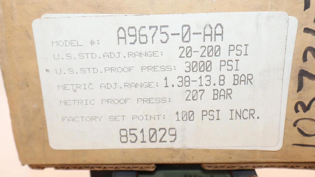 Barksdale Controls Pressure Switch 20-200psi A9675-0-AA (New)