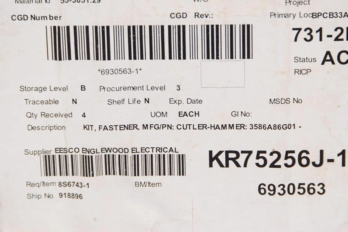 (NEW) CUTLER HAMMER 3586A86G01 Circuit Breaker Kit Washer E Ring + X Clip