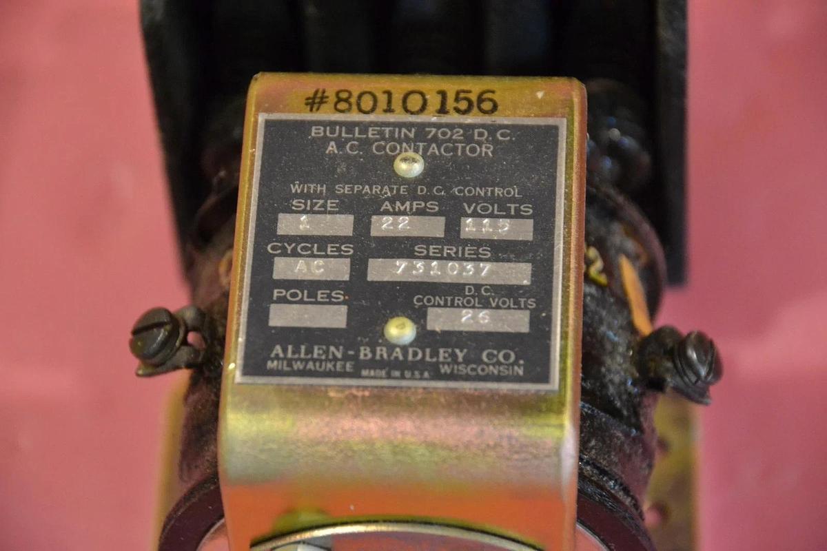 ALLEN BRADLEY CONTACTOR BULLETIN 702 D.C. SIZE 1 22A 115V AC CYCLES NEW