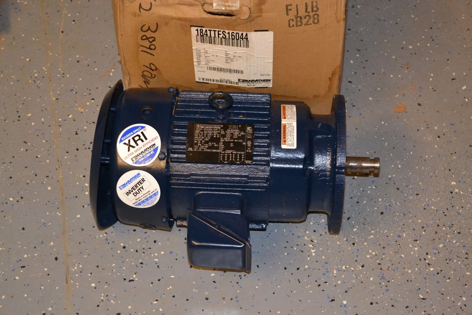 Used Marathon Motor 5hp FVJ184TTFS16044AAL 942-3891-90M 230/460v 3ph 5hp 1745rpm