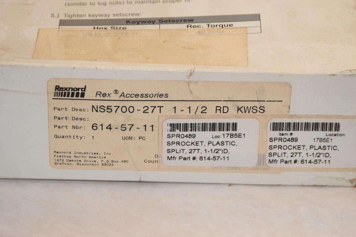 (NEW) REXNORD NS5700-27T 614-57-11 1-1/2 KWSS 27Teeth Conveyor Sprocket