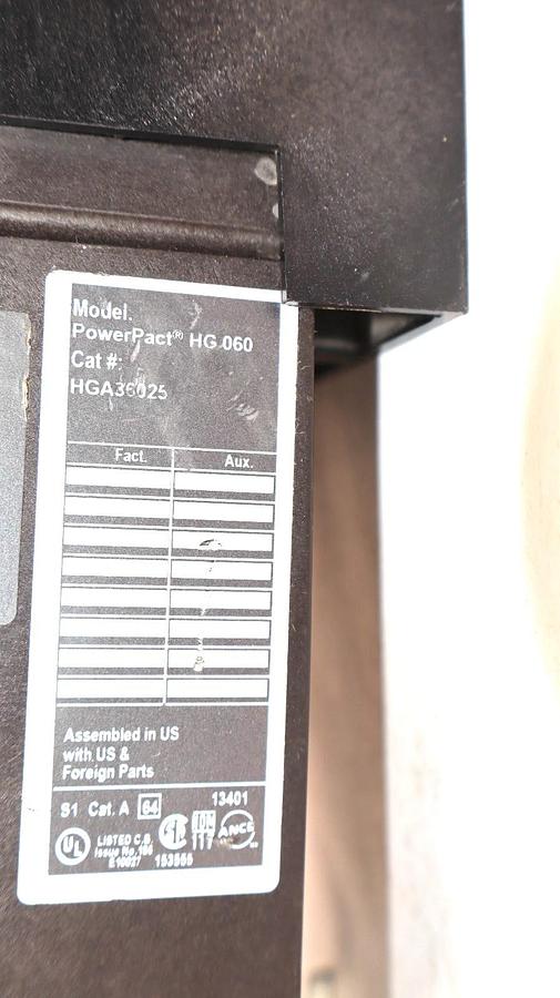 Used Square D / PowerPact HG 060 , HGA36025 25A Amp 3 Pole Circuit Breaker