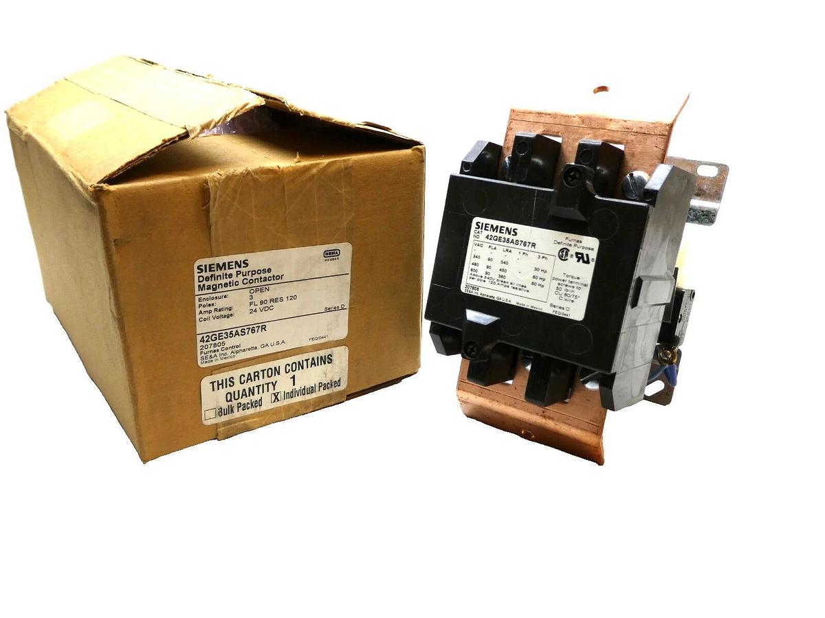 Used Siemens Definite Purpose Contactor 42GE35AS767R 3 pole 24VDC COIL 90A (NEW)