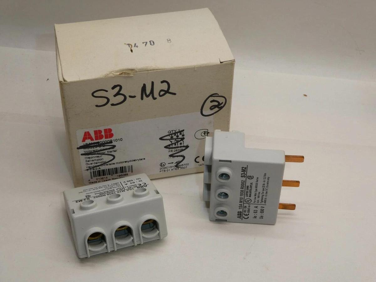(NEW - Lot of 2) ABB S3-M2 63A / 600Vac Feeding Terminal / Power Infeed Block