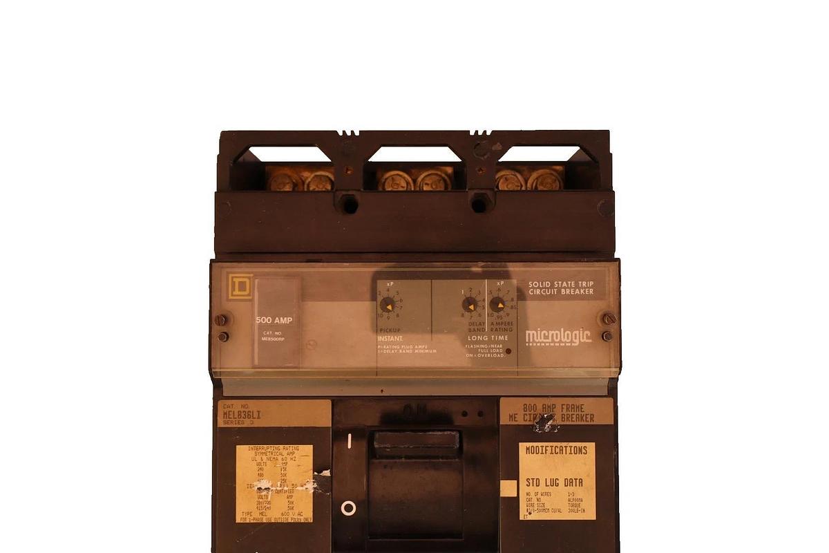 Used Square D 800 Amp MEL836LI 600V Circuit Breaker 3p500A Trip Micrologic ME8500RP