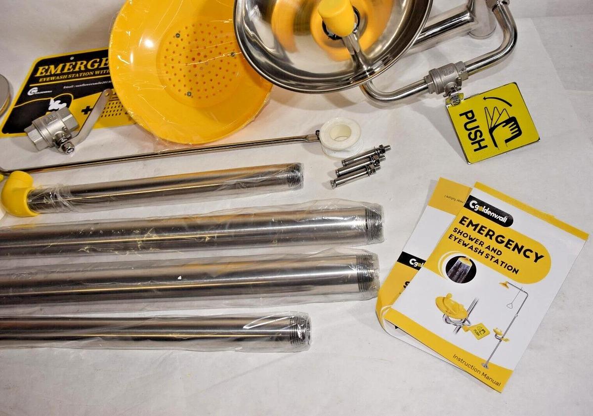 Cgoldenwall Emergency Safety Eye Wash Station w/ Shower Combination s/s (NEW)