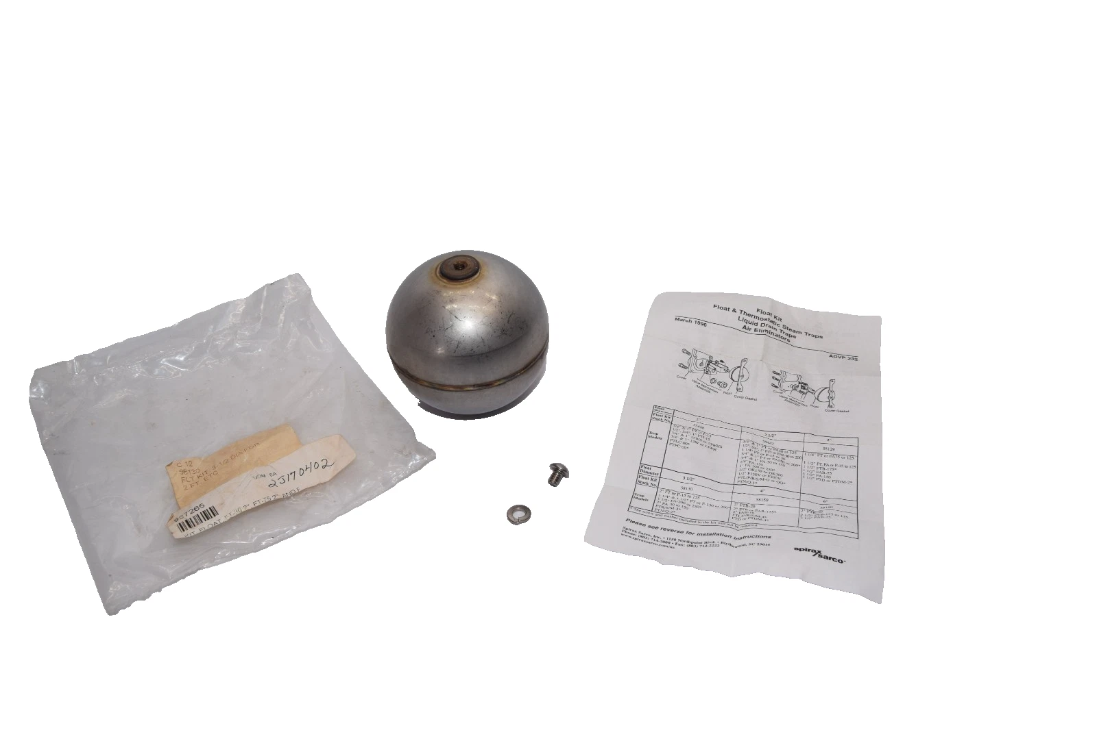 Spirax Sarco 3-1/2" Float Ball Kit 3.5" 58130 (NEW)