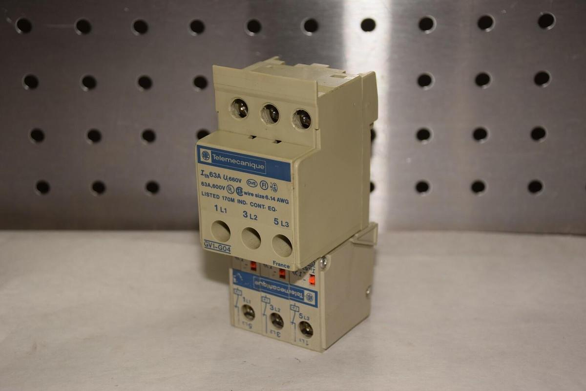 Used TELEMECANIQUE GV1-G04 GV1-G04-L3 MOTOR PROTECTOR CONTACT BLOCK ASSEMBLY