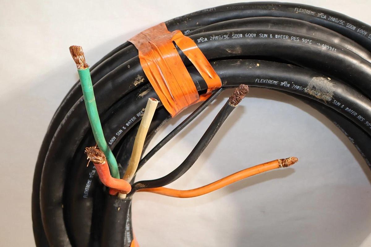 Used 66' Flextreme Flexible 2/5 Cord Cable Wire Copper P-7K-254013  2AWG 5C 600V SOOW