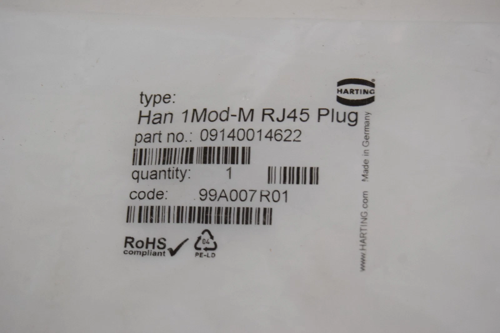 Harting Male Module Insert Han 1MOD-M RJ45 Plug 09140014622 (New - Lot of 4)