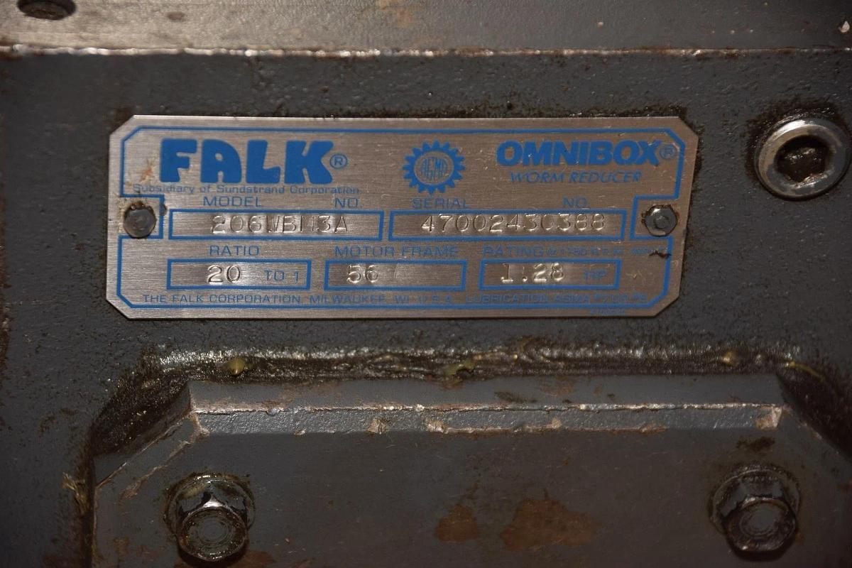 Used Falk 206WBM3A Omnibox Worm Reducer Ratio 20 to 1 Motor Frame 56, 1.28 HP