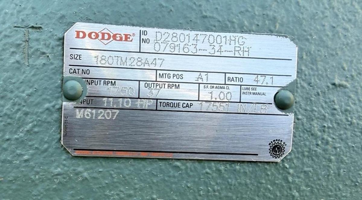 DODGE INLINE gear box 079163-34-RH 180TM28A4 D280147001HG 11.10HP 17551 inlb New