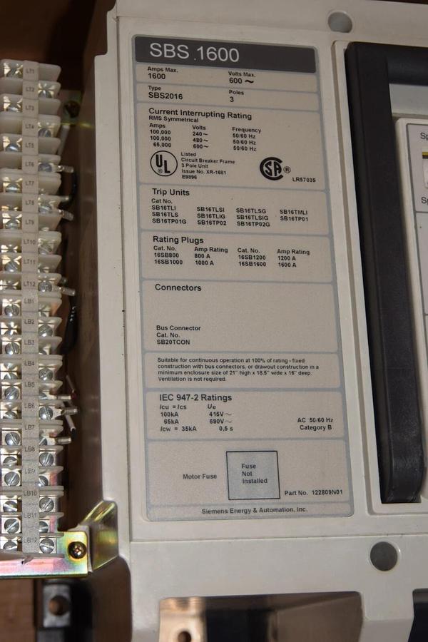 (New) Siemens SBS1600 SBS2016 Breaker 1600 AMP 600VAC