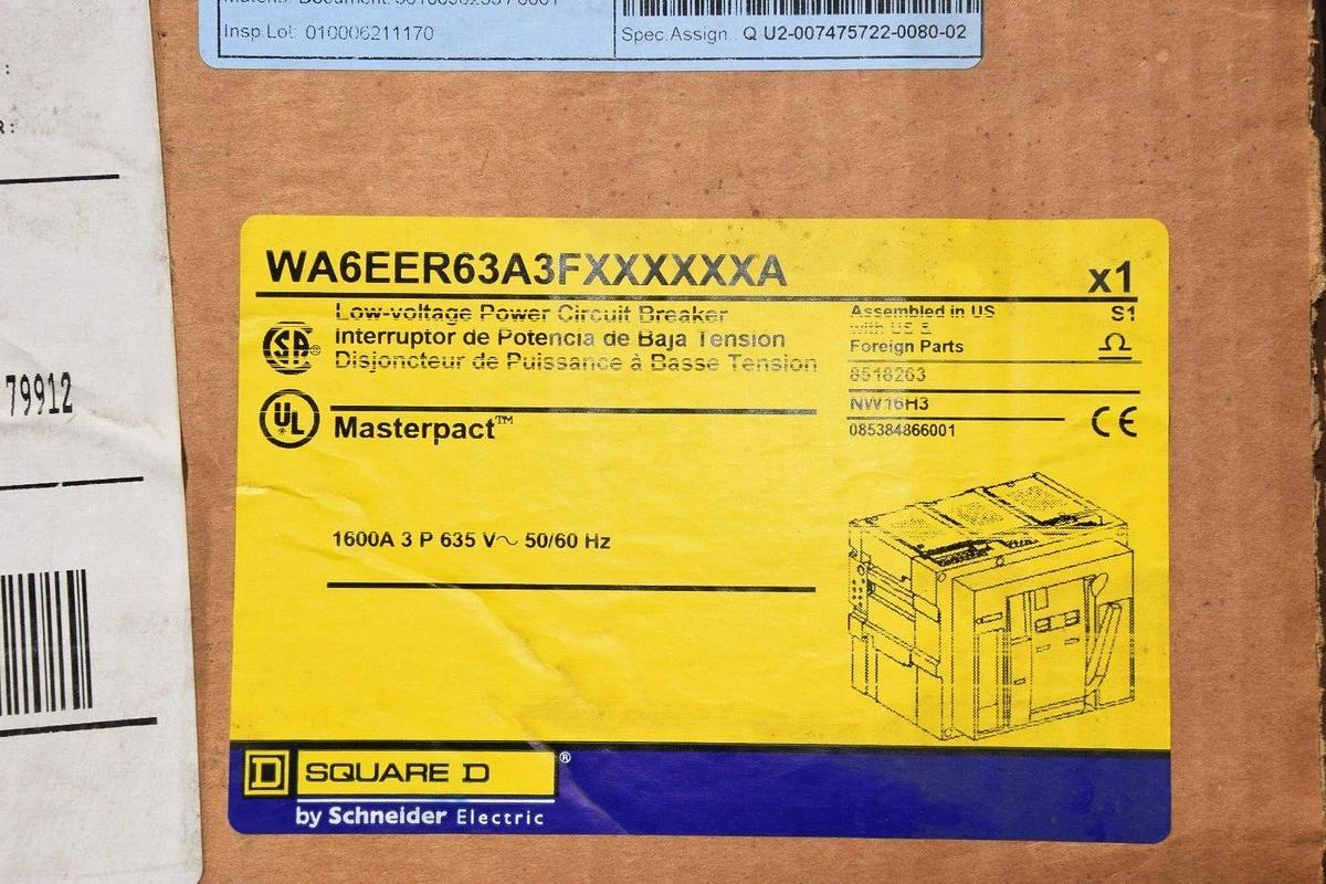 Square D Masterpact Breaker 1600A 1600 Amp NW16H3 WA6EER63A3FXXXXXXA (NEW)