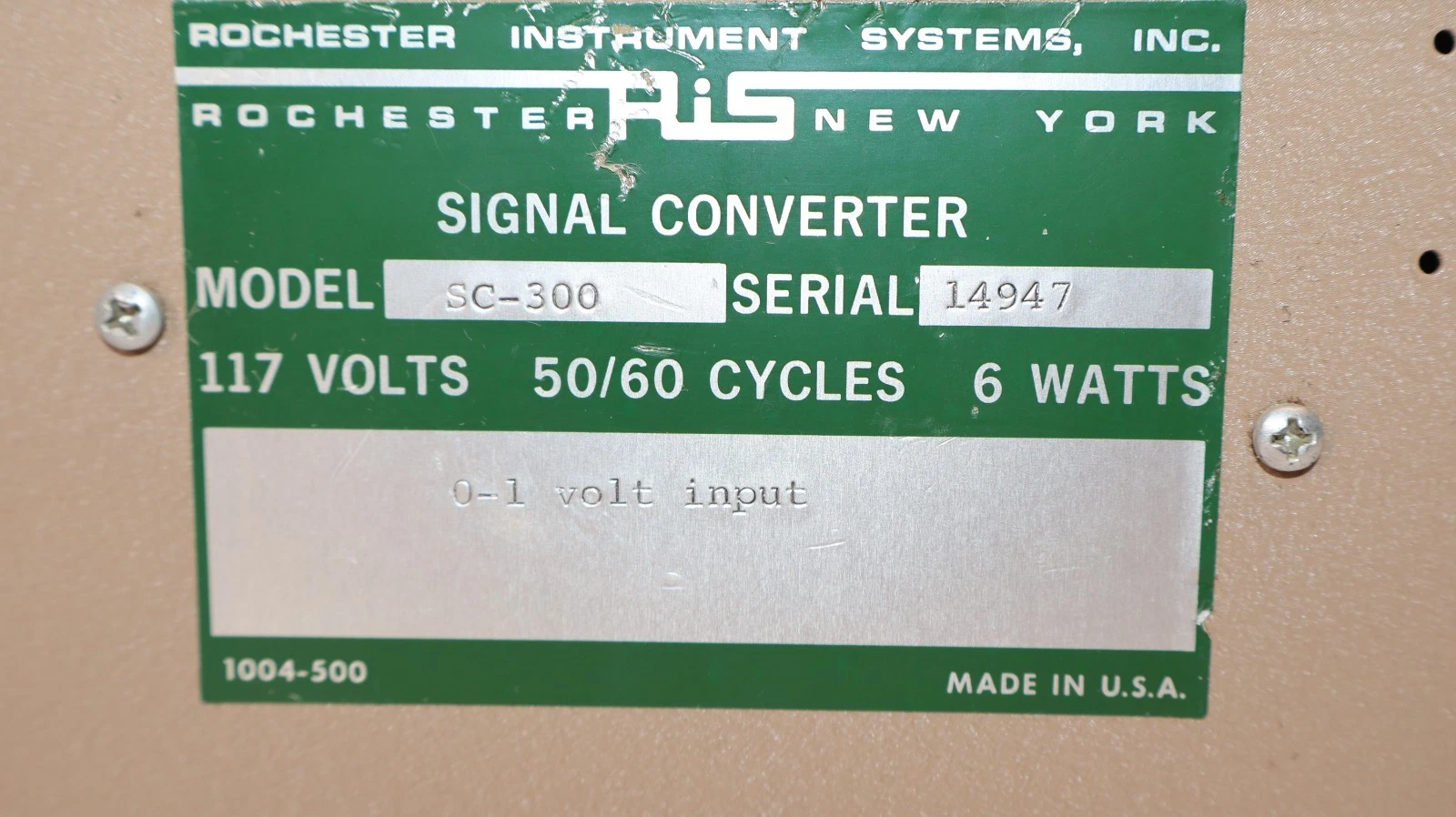 Used Rochester Instrument Signal Converter SC-300 117V 50/60cy 6watt