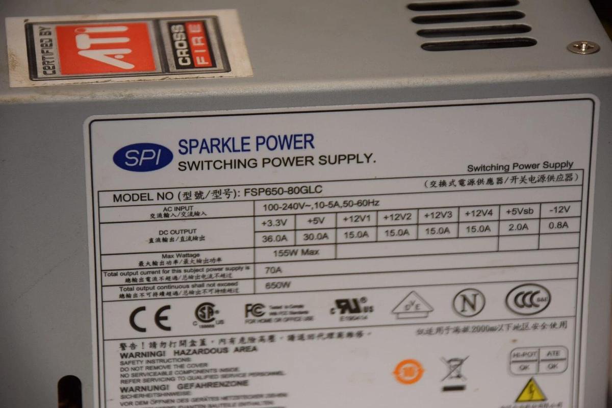 Used SPARKLE POWER FSP650-80GLC , RP-TFX-420W 100-240V  10-5A Switching Power Supply