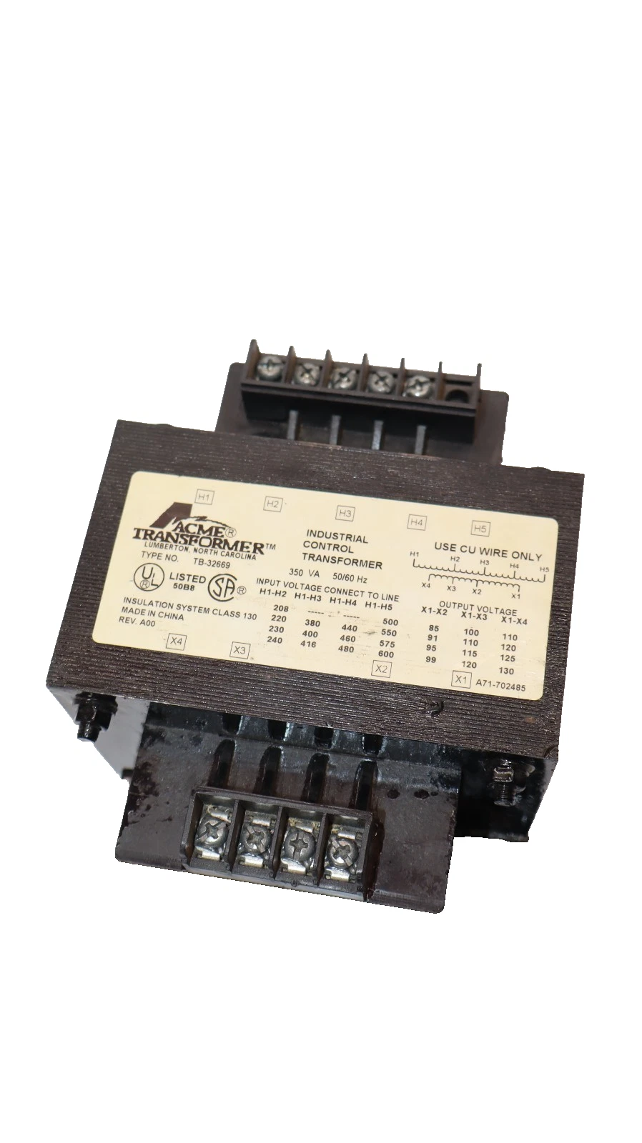 Used Acme Industrial Control Transformer TB-32669 350Va 50/60Hz