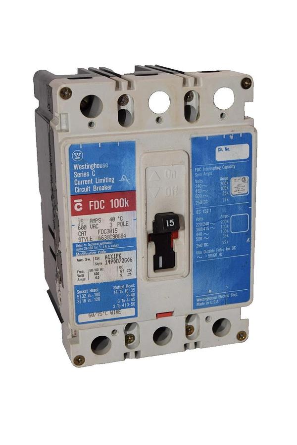 Used Westinghouse 15A Circuit Breaker FDC3015 15 Amp 3P 600V Series C