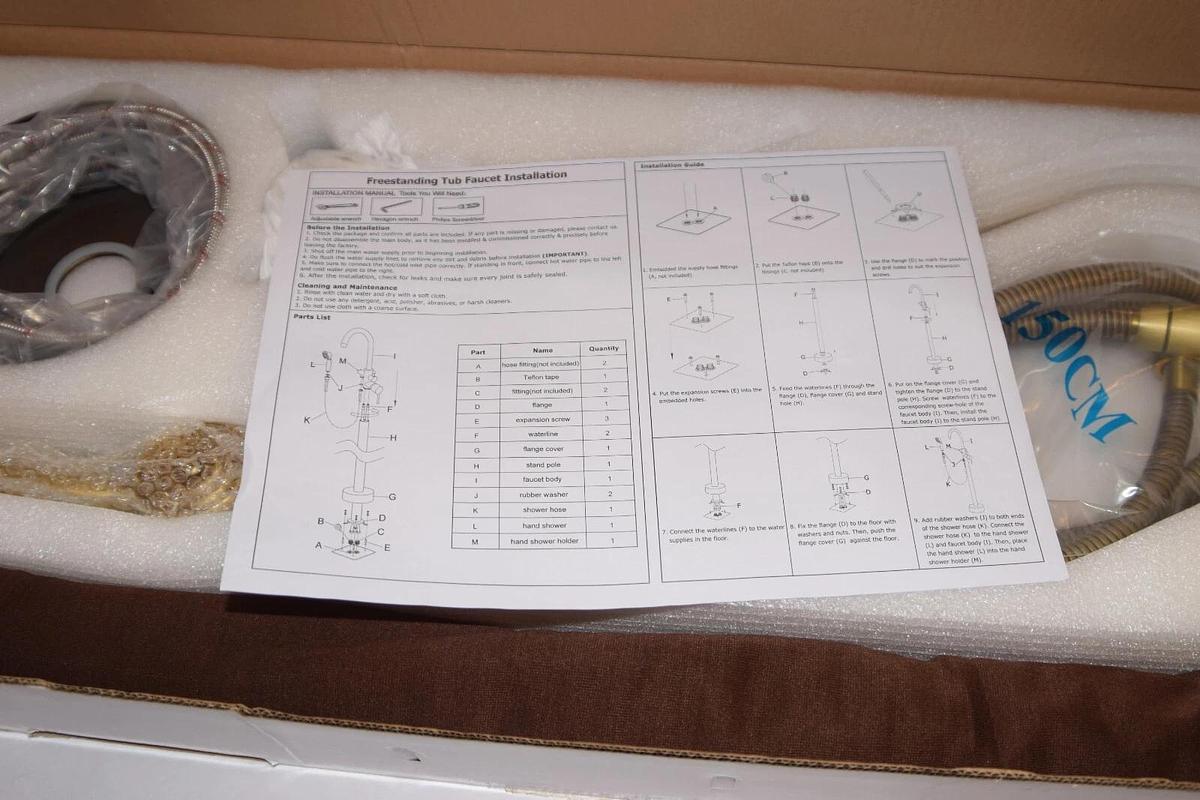 (NEW) LOVEDIMA X002IX1JC1 Antique Brass Freestanding Tub Faucet With Hand Shower