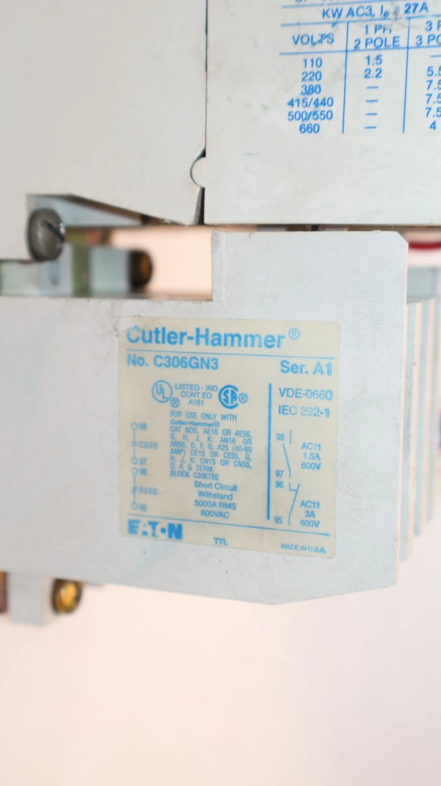 Cutler-Hammer Eaton Starter AN16DN0 Size Sz 1 600V 27A 27 Amp 120v coil 3P